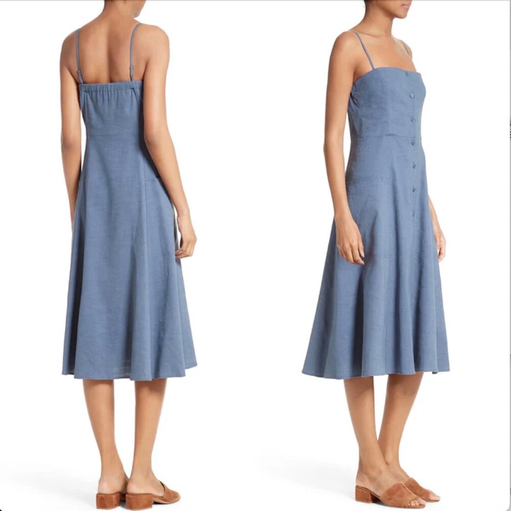Theory Women’s Kayleigh Echo Linen Blend Cornflower Blue Dress Size 12